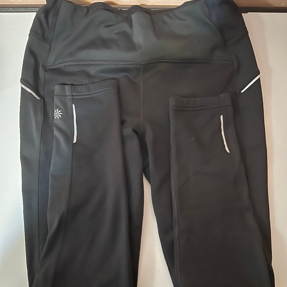 Athleta Black Fleece Leggings, Large Ankle Length
